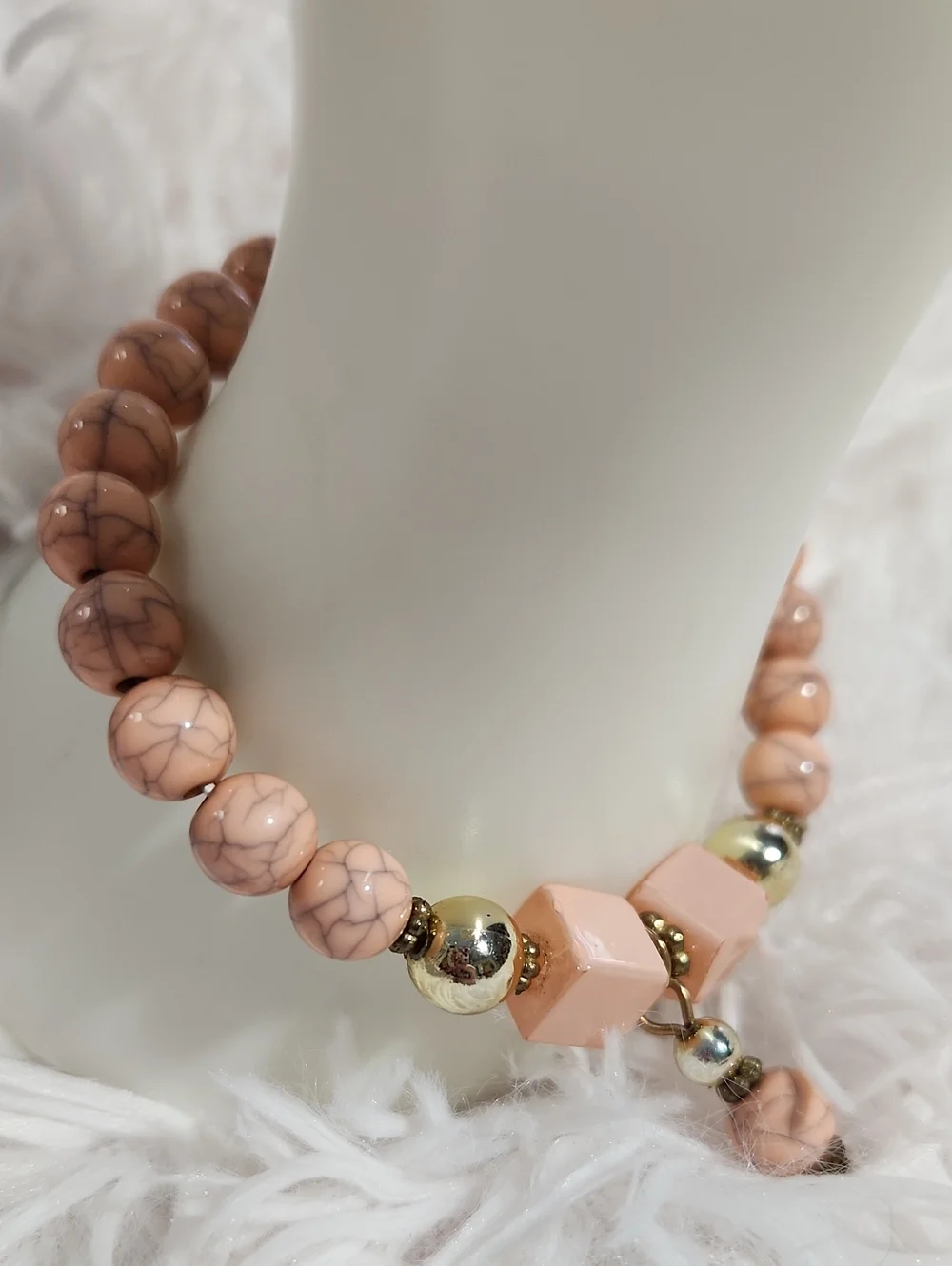 Peach Beaded Women’s Bracelet with Gold Accents